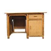 Mid-century italian bamboo, rattan and teak desk, 1960s