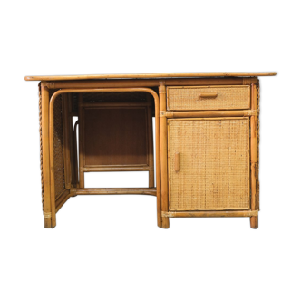 Mid-century italian bamboo, rattan and teak desk, 1960s