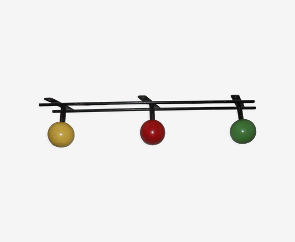 Porte manteau mural boules bois multicolores