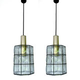 Pair of pendant lamps vintage limburg, glass & brass, 70s