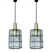 Pair of pendant lamps vintage limburg, glass & brass, 70s