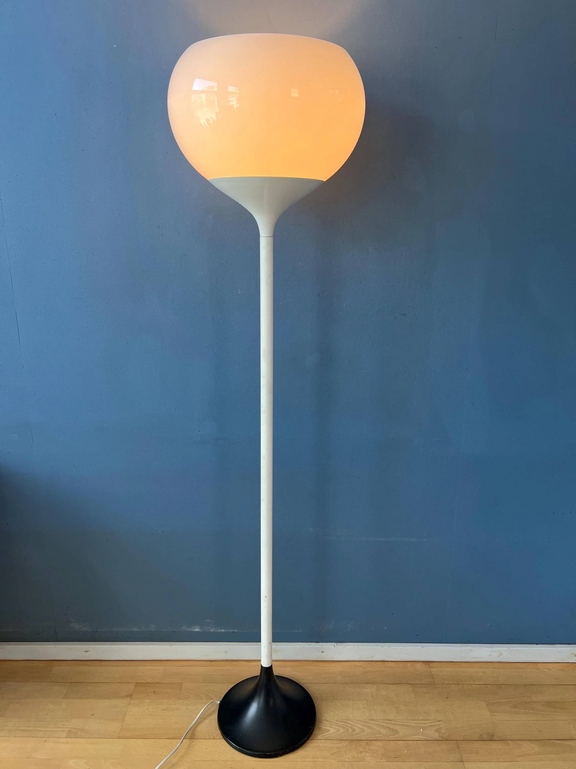 Vintage white floor lamp in Guzzini Space Age Mid-Century style