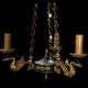Lucien gau chandelier pendant lamp in bronze with swan decoration.