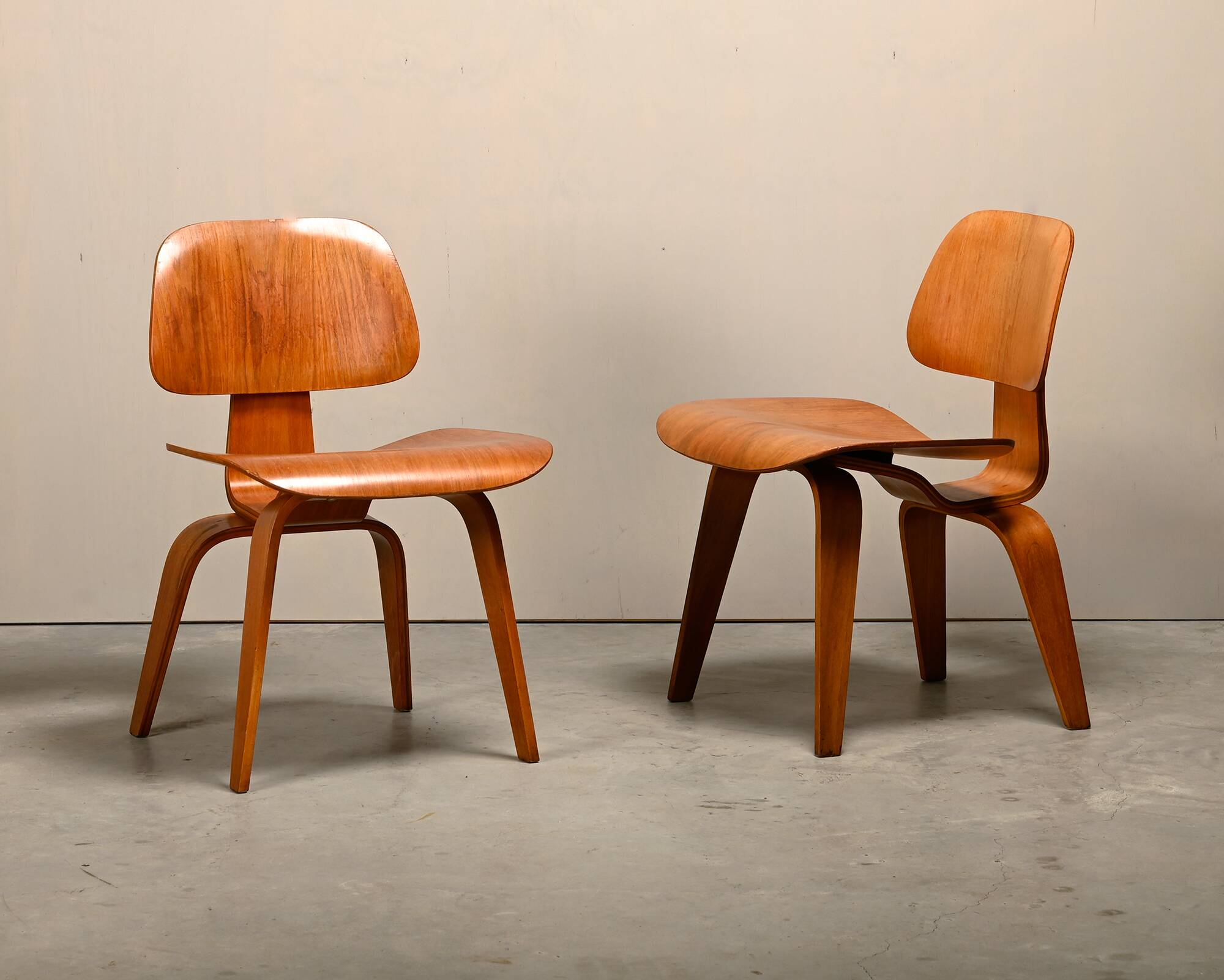 Charles and Ray Eames Early DCW Walnut Plywood Dining Chairs Herman Miller