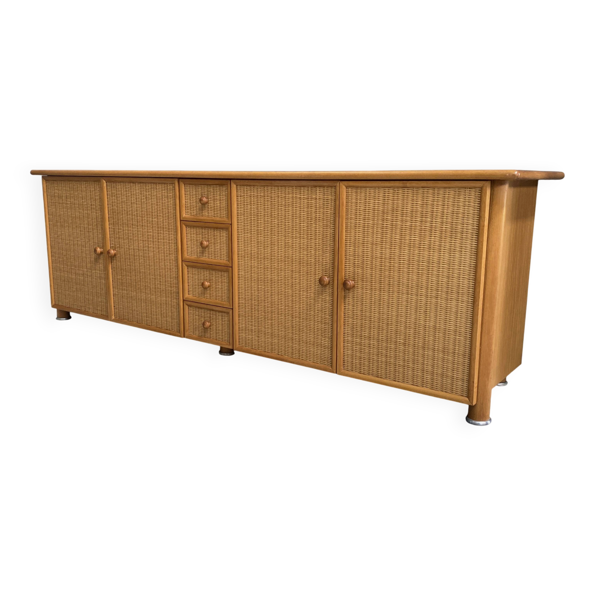 Large blonde Wicker & wood webbing sideboard