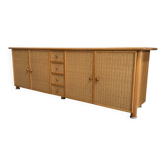 Large blonde Wicker & wood webbing sideboard