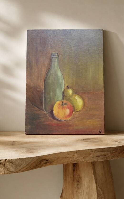Still life oil on cardboard canvas