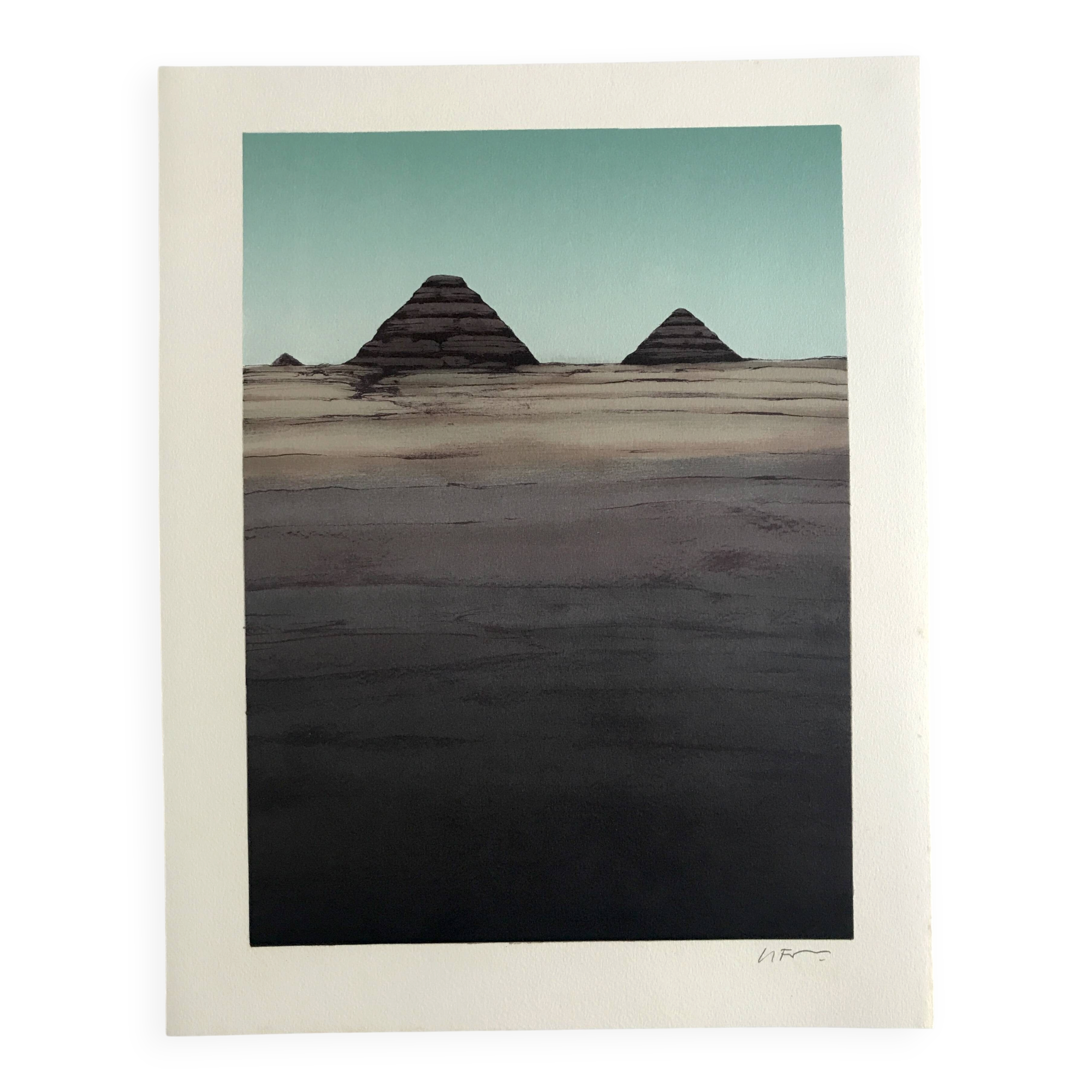 Alain le foll khufu, khafre, 1978. original lithograph signed in pencil.