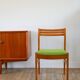 Set of 4 Scandinavian beech wood chairs, green wool, 1960.