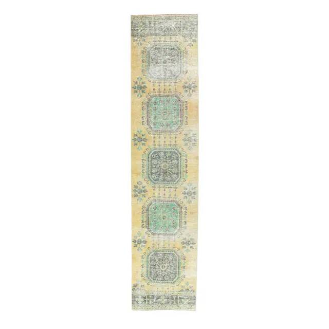 Tapis floral turc vintage noué à la main des années 1970 80x354