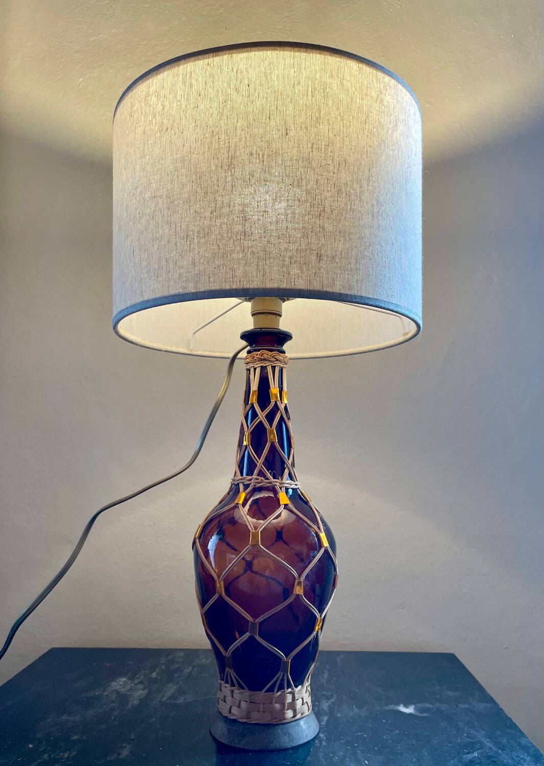 Vintage rattan glass lamp