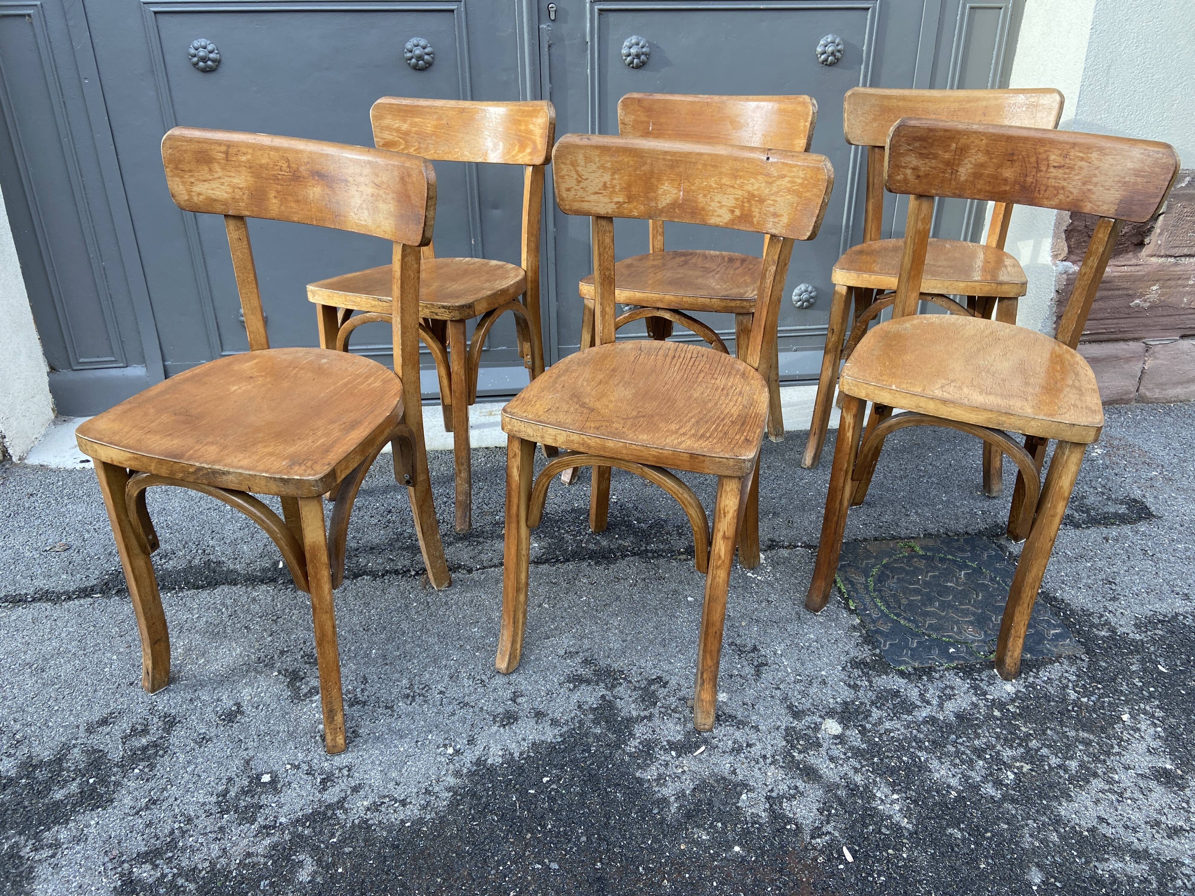 6 chairs bistro coffee wood curved vintage