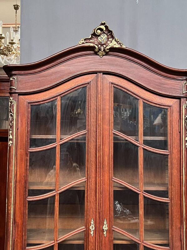 Paire de vitrines de style Louis XV. Peintes à la main en or, chêne massif sculpté.