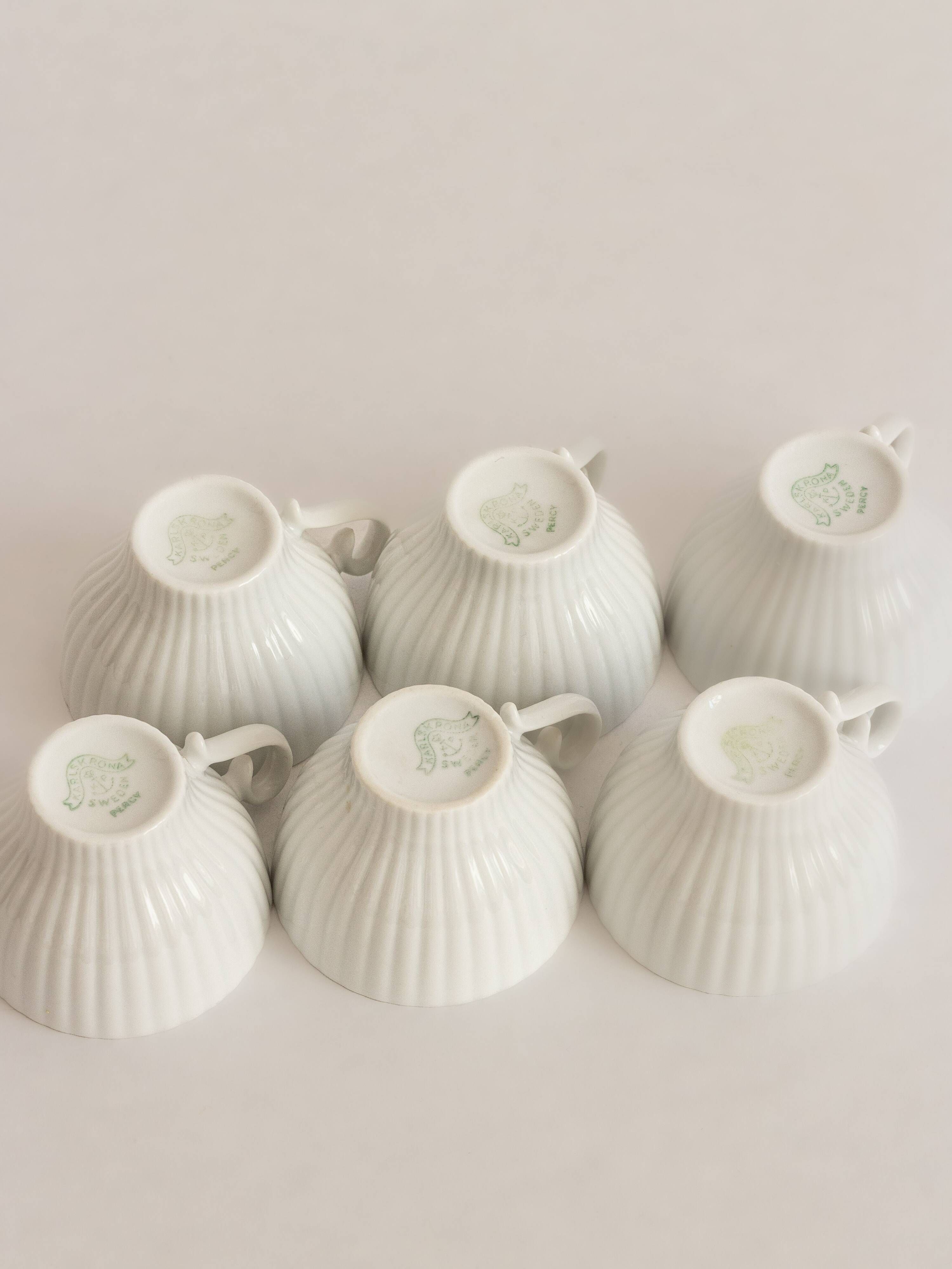 Set of six coffee cups and saucers, Karlskrona, Sweden, 1950s