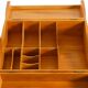 1950s ash wood sewing box, with a hinged top, multiple compartments