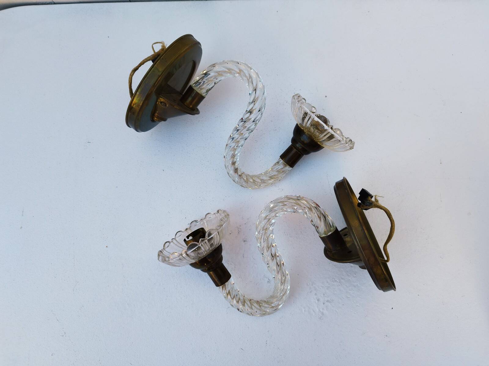 Pair of Murano twisted glass wall lights