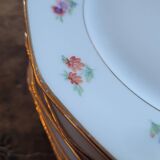 8 porcelain dessert plates with gold rim and various flowers