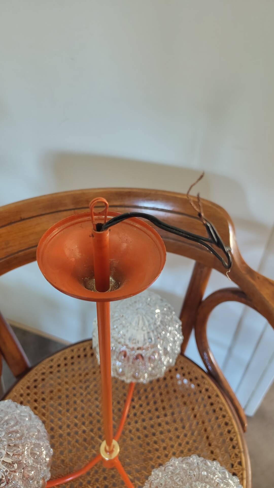 Suspension with 3 orange arms, mid-century, 1960s.