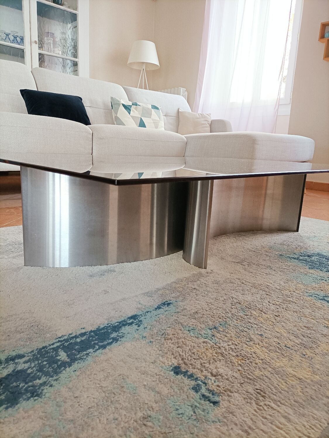 Brushed steel coffee table space age