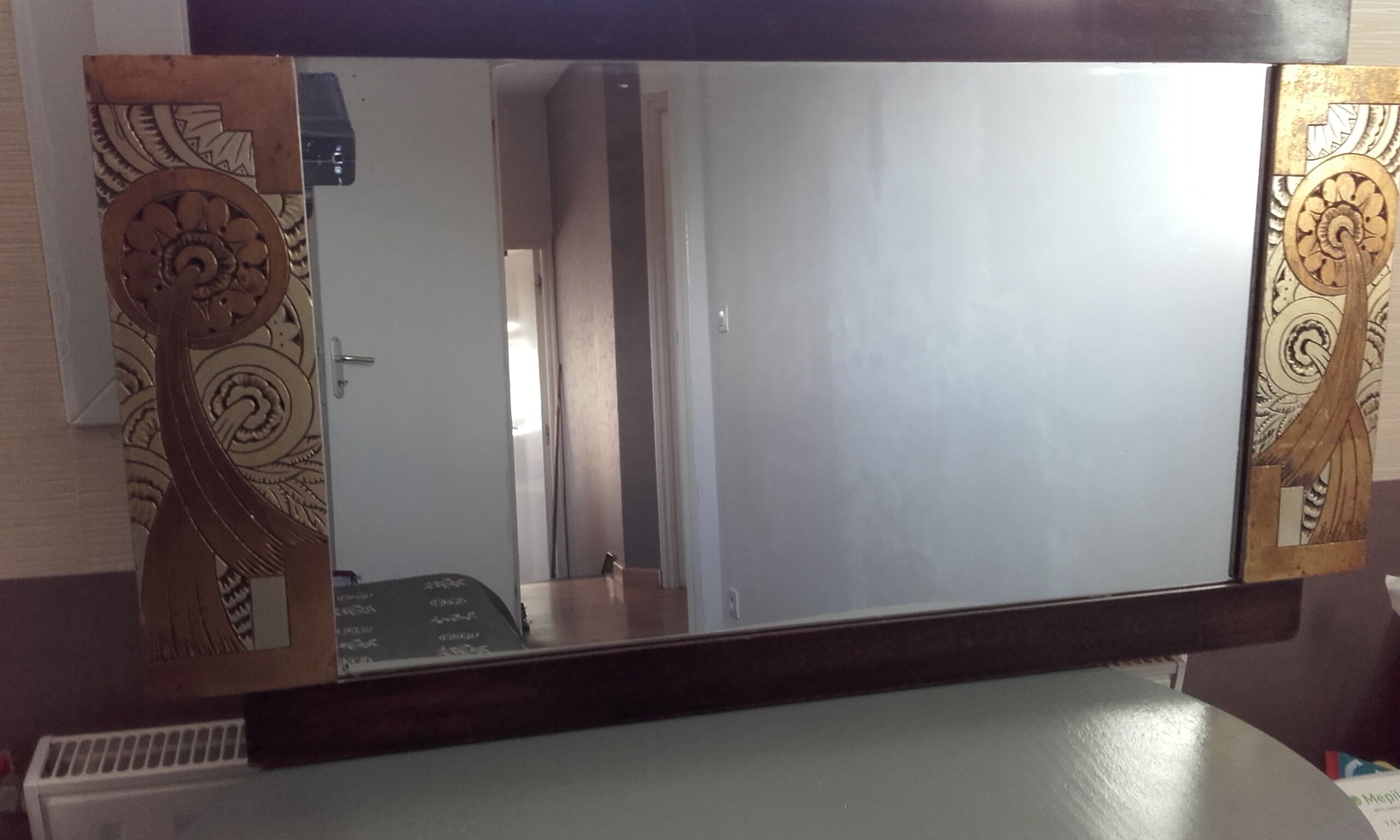 Miroir art deco sculpte & décor bois dore  94.5x52cm