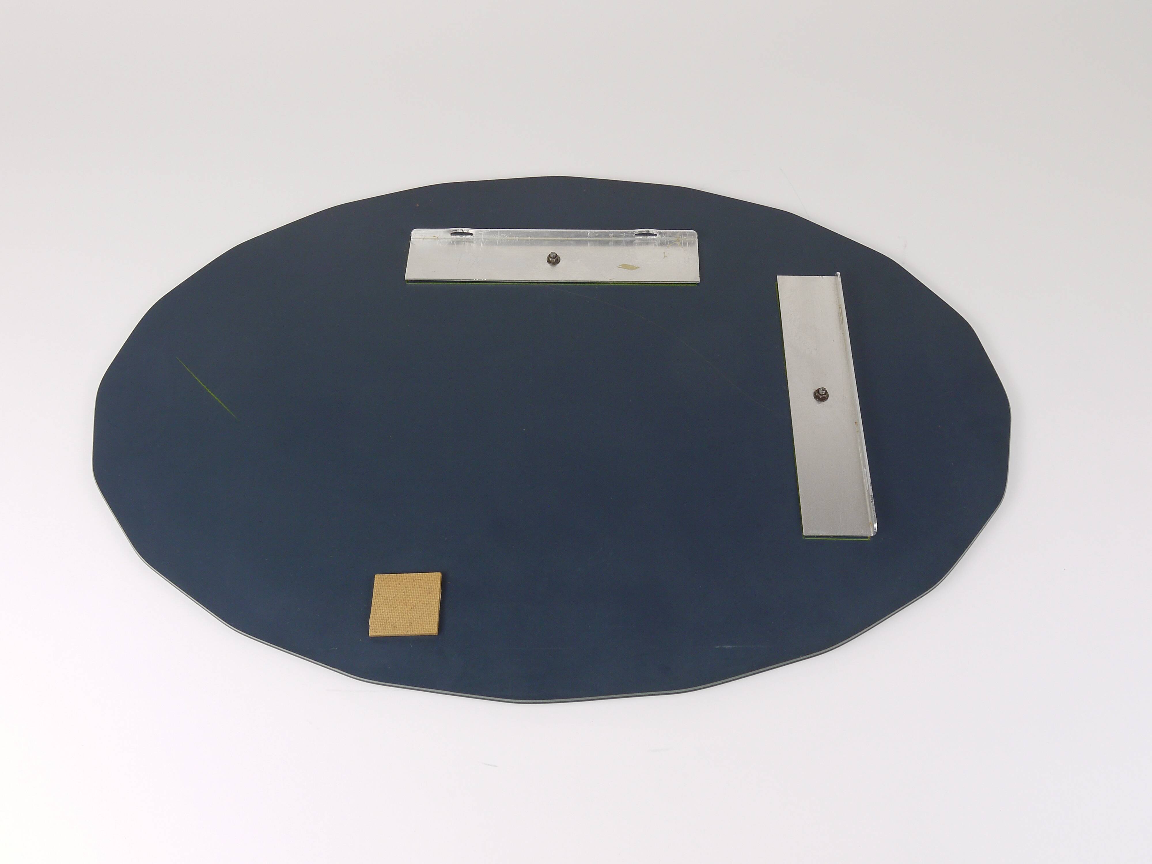 Cristal Arte Oval Green Grey Mid-Century Scalloped Wall Mirror, Italy, 1960