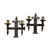 Duo of wrought iron wall lamps Atelier Marolles