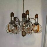 Lustre en verre de Murano bois et chrome pour Mazzega 60/70