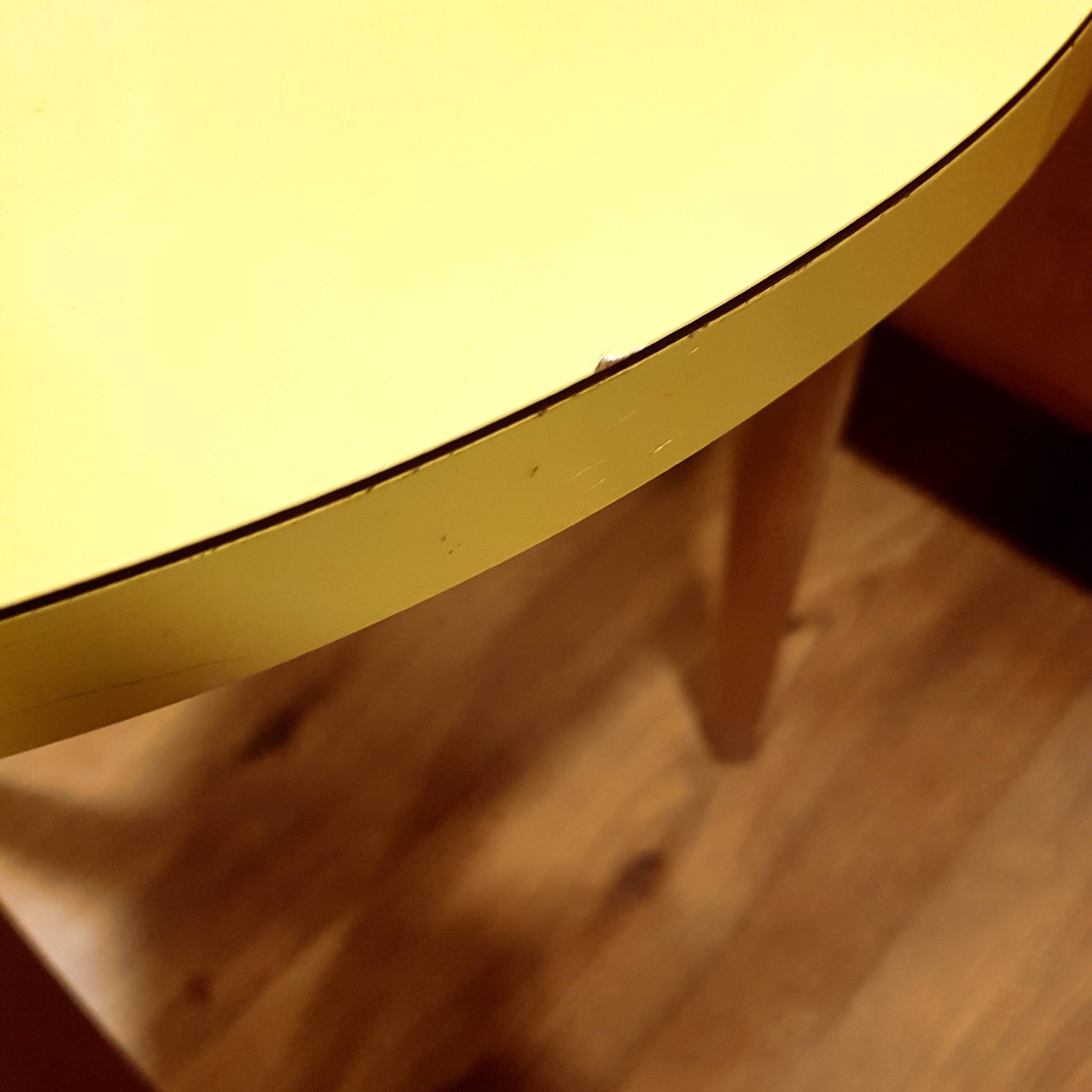 Yellow formica & wood side table
