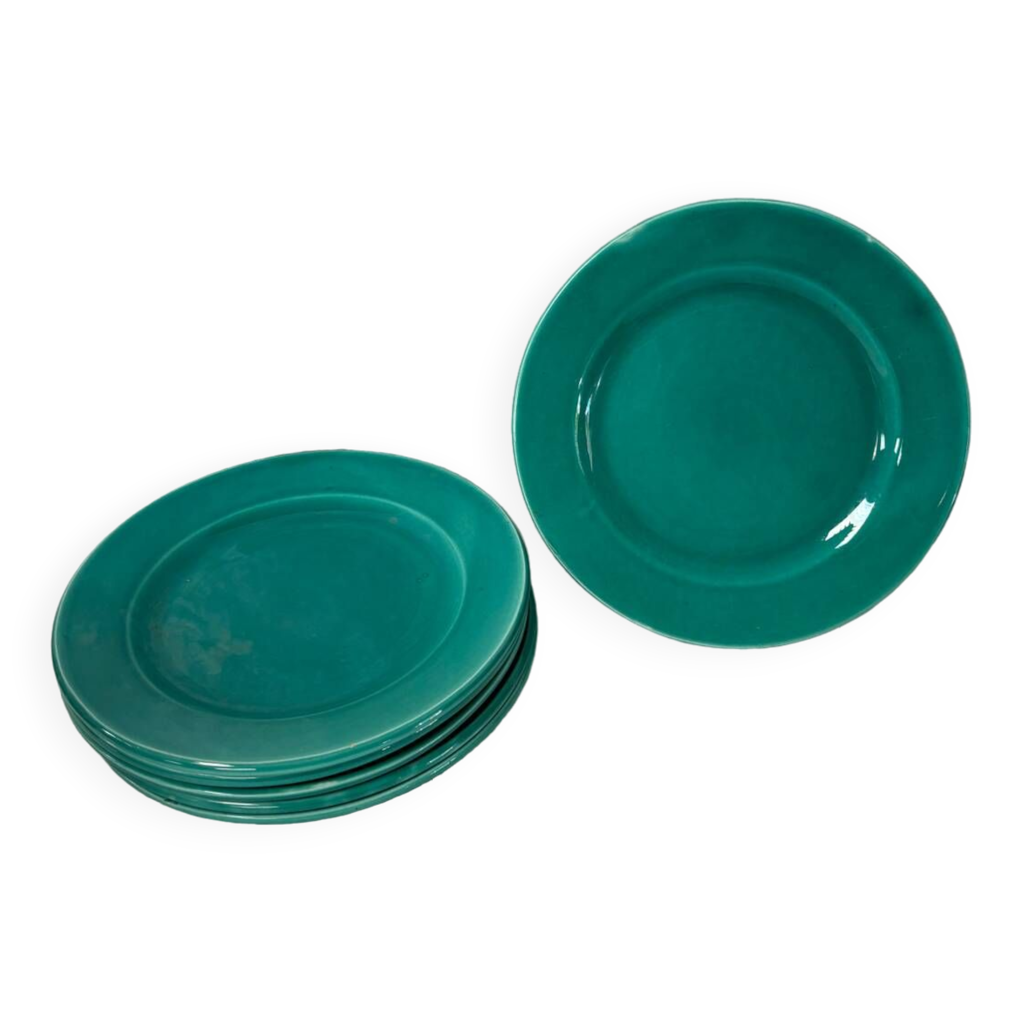 6 earthenware celadon dessert plates