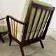 Set 2 old designer fireside chairs from the 50s wood and vintage fabric