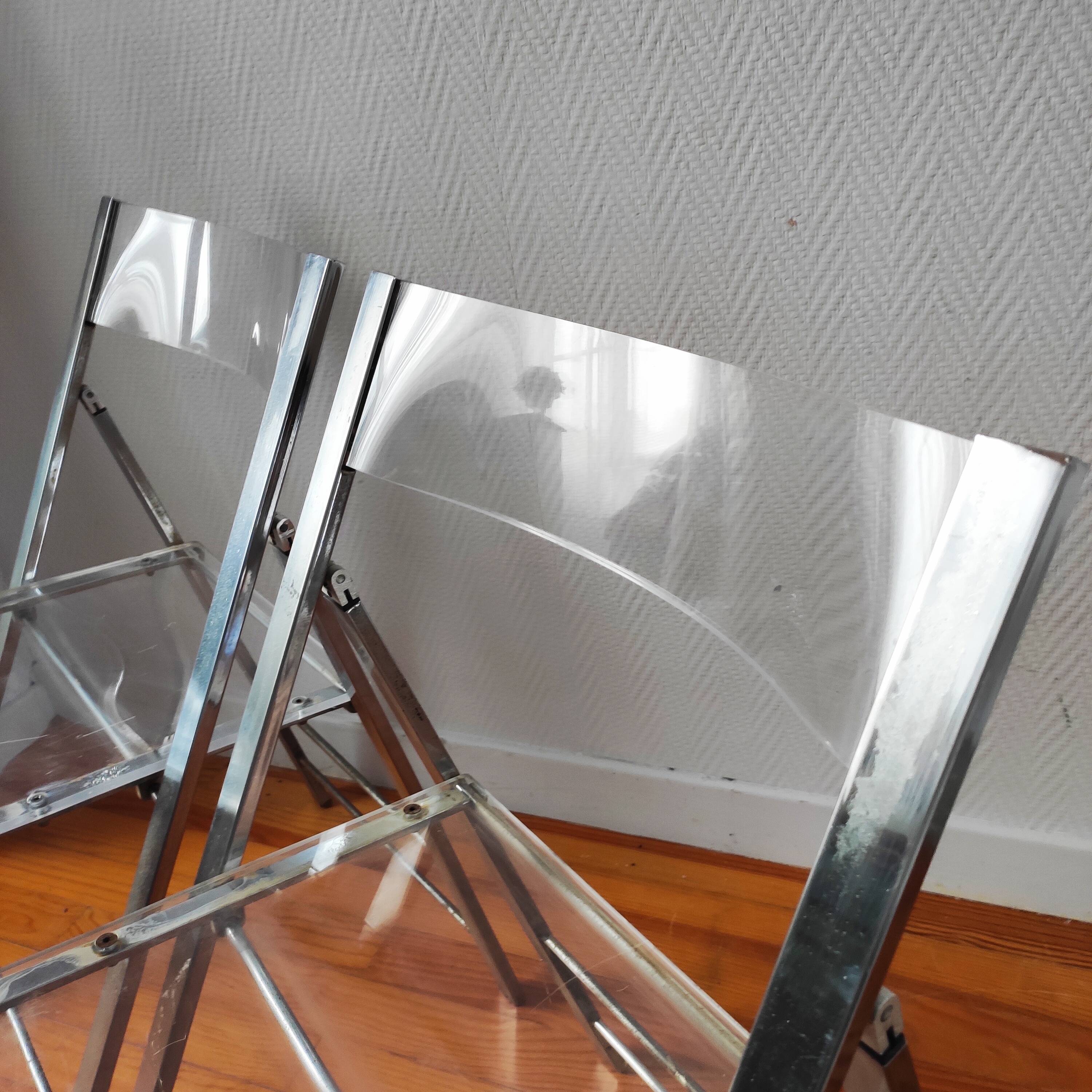 Pair of vintage 1970s plexiglass folding chairs