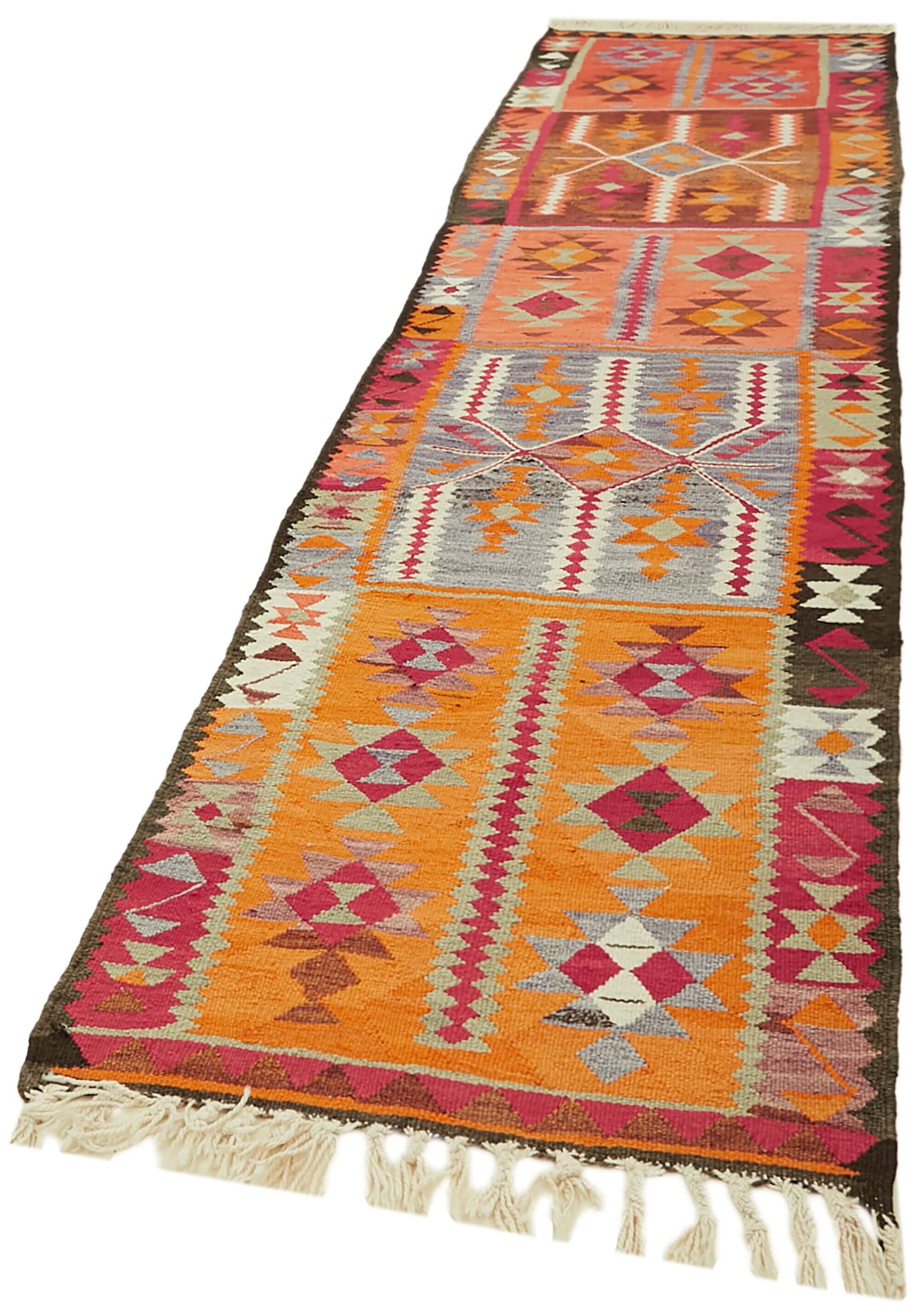 Turkish Handwoven Vintage Herki Kilim 92 cm x 365 cm