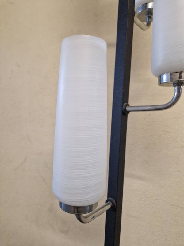 Black lacquered metal 4-light floor lamp - Maison Arlus - Satin glass globe