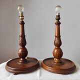 Pair of antique carved wooden lamps