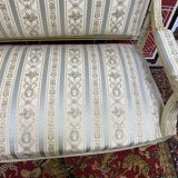 Louis XVI style bench carved with original fabrics and silks