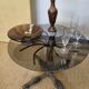 1970s modernist coffee table in smoked glass and metal.