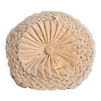 Beige pleated velvet cushion