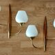 Pair of wood and gilded brass sconces 1950 boat hulls with 2 lights.
