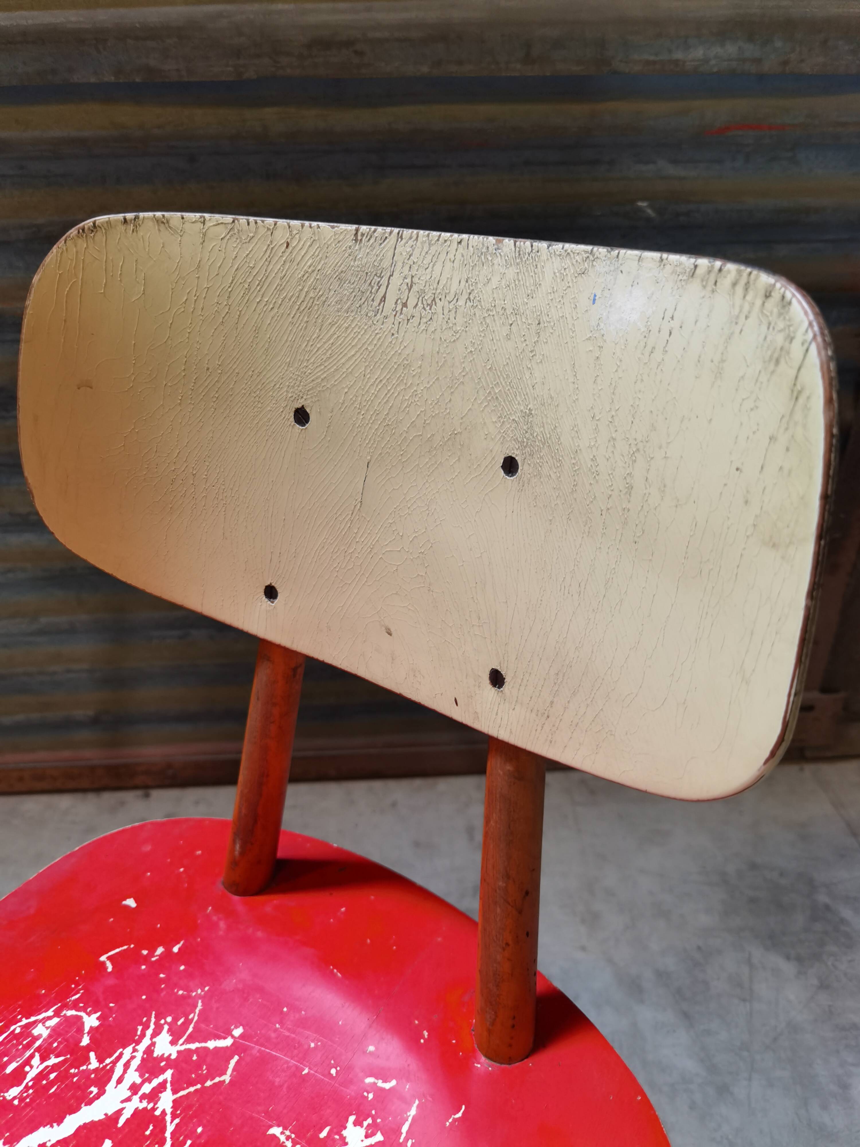 Red wooden chair ton 1960