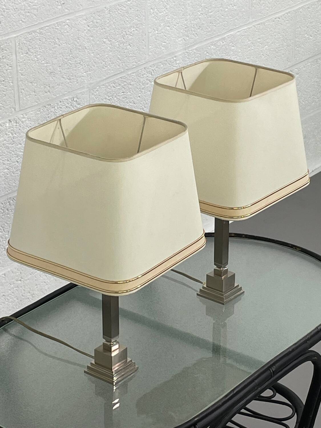 Pair of chrome and brushed metal lamps