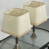 Pair of chrome and brushed metal lamps