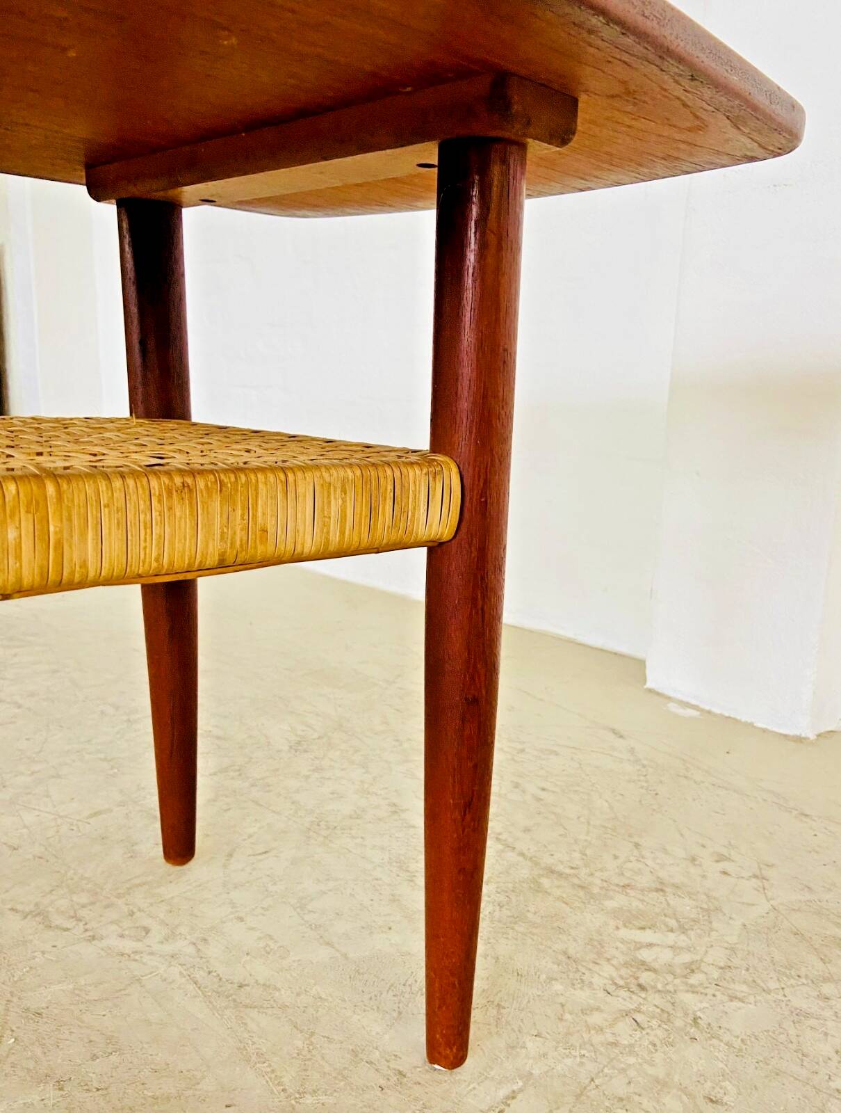 Vintage Danish mid-century teak and rattan coffee table 1960s