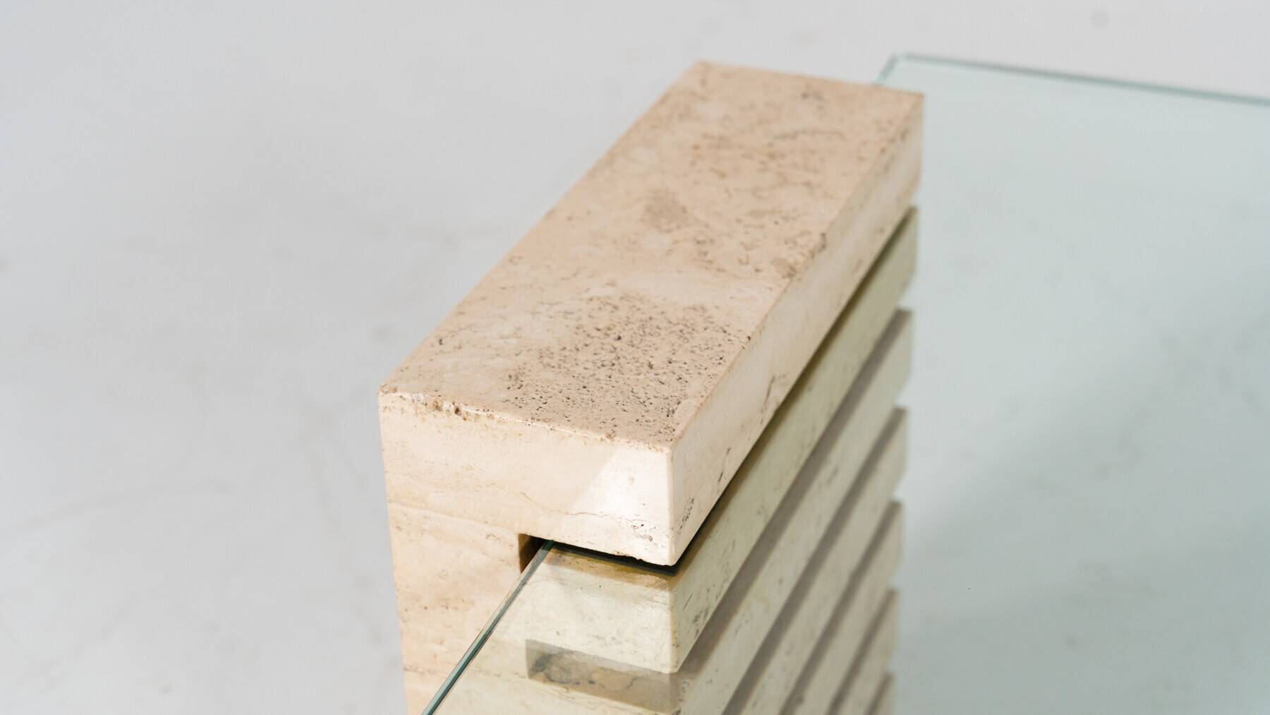 Mid-Century Modern Coffee Table, Glass and Travertine, Italy, 1970S