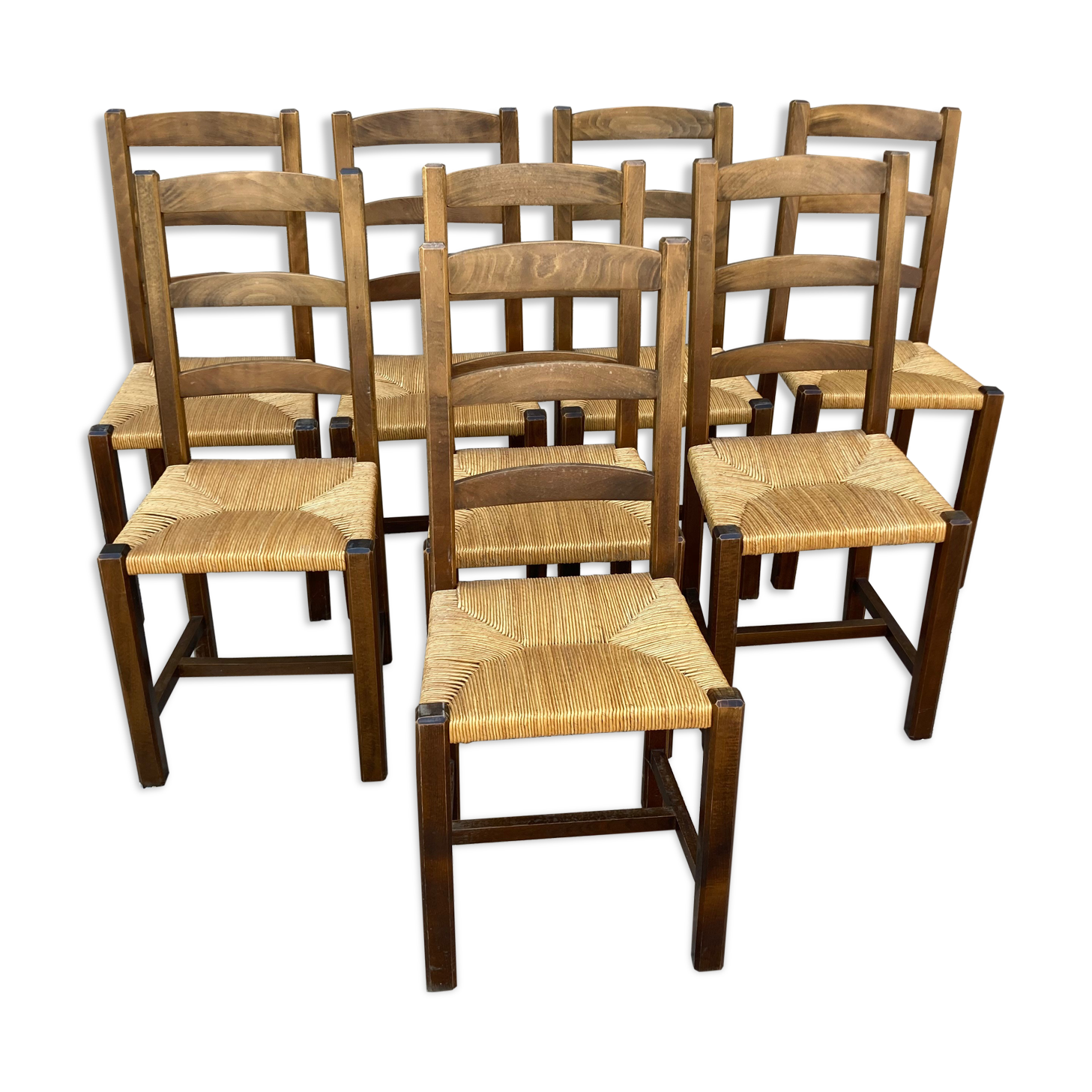 8 rustic straw chairs