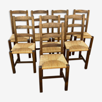 Set de 8 chaises en paille rustiques