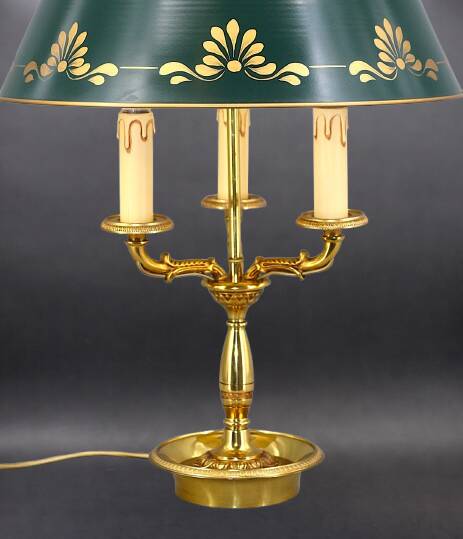 Empire Style Bouillotte Lamp in Gilded Bronze with Three Lights "Lucien Gau"