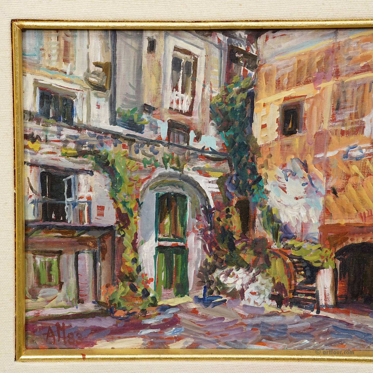 Oil painting by Alexander Michael from the market of S. Felice Circeo, 1983.