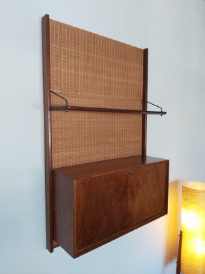 Vintage wooden desk with wicker bottom, Netherlands