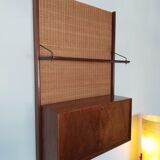 Vintage wooden desk with wicker bottom, Netherlands