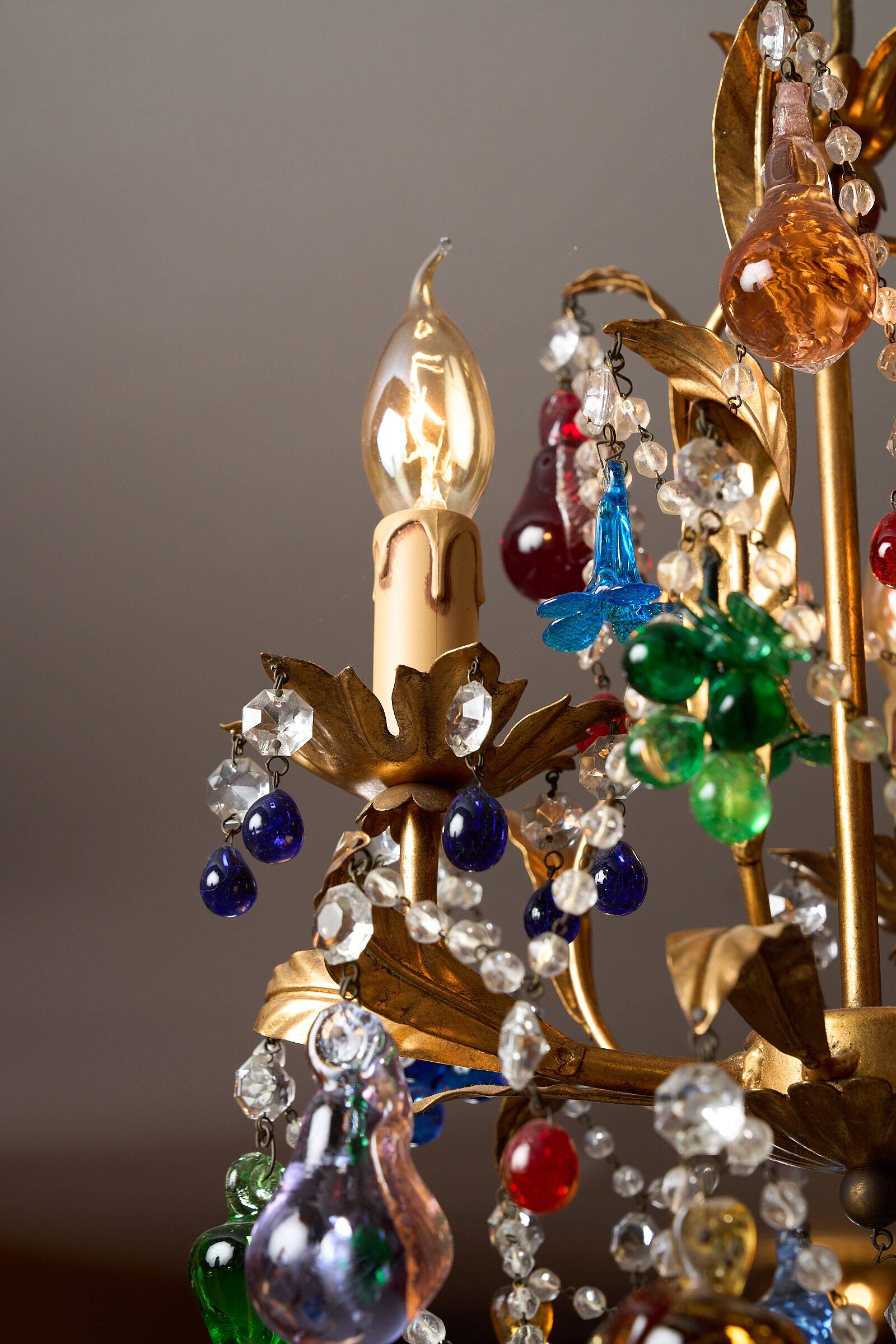 Vintage brass and Murano glass chandelier